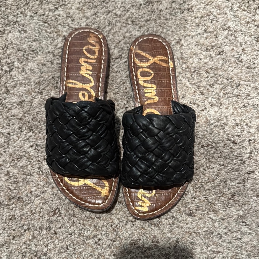 Sam Edelman Black and Brown Woven Slide Sandals